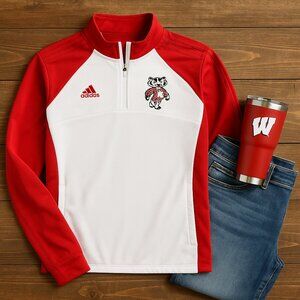 Adidas Wisconsin Badgers Women’s Red & White Quarter Zip Pullover | Size M